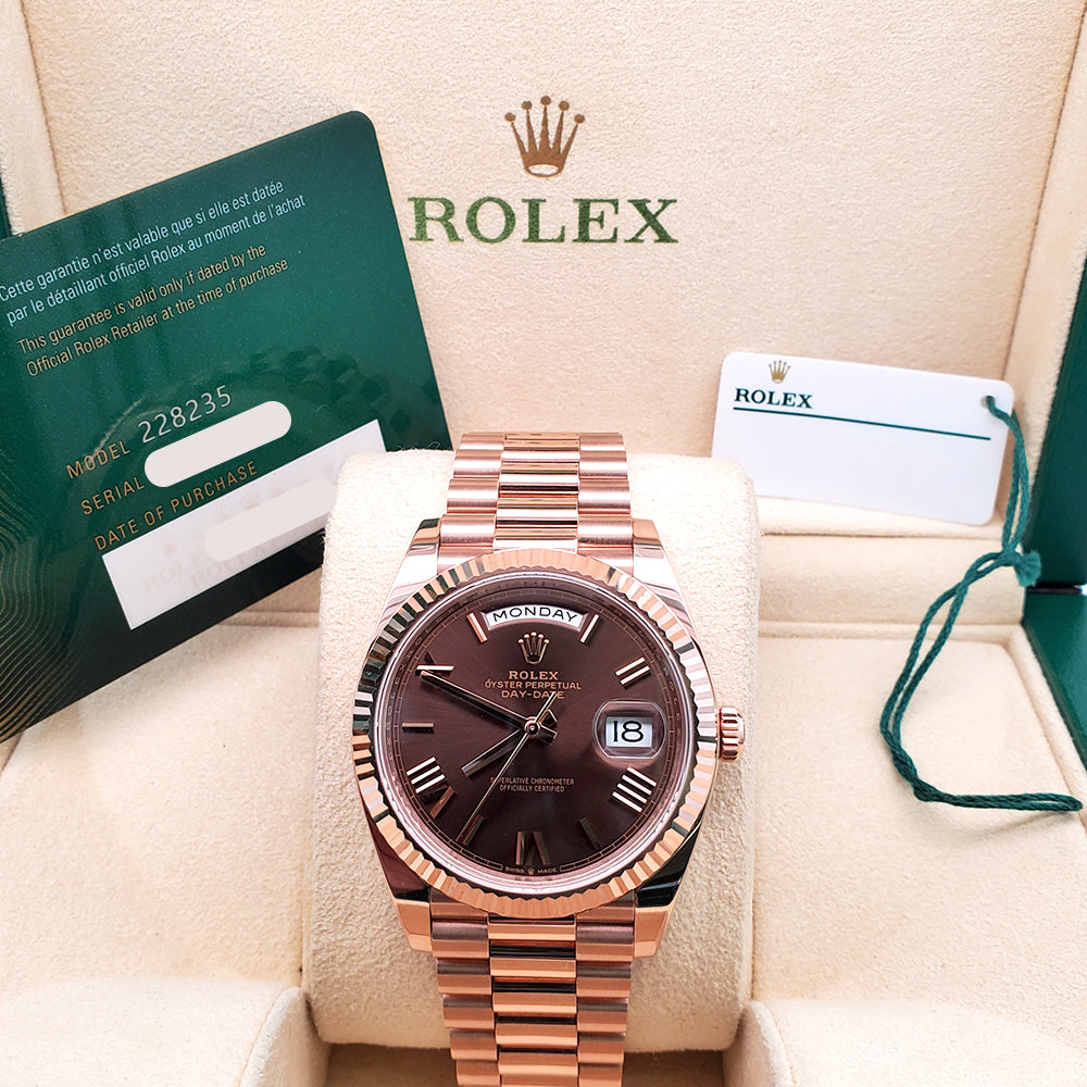 2024 Rolex President Day-Date Rose Gold Chocolate Roman Dial  228235 40mm Watch Box/Papers/Tag