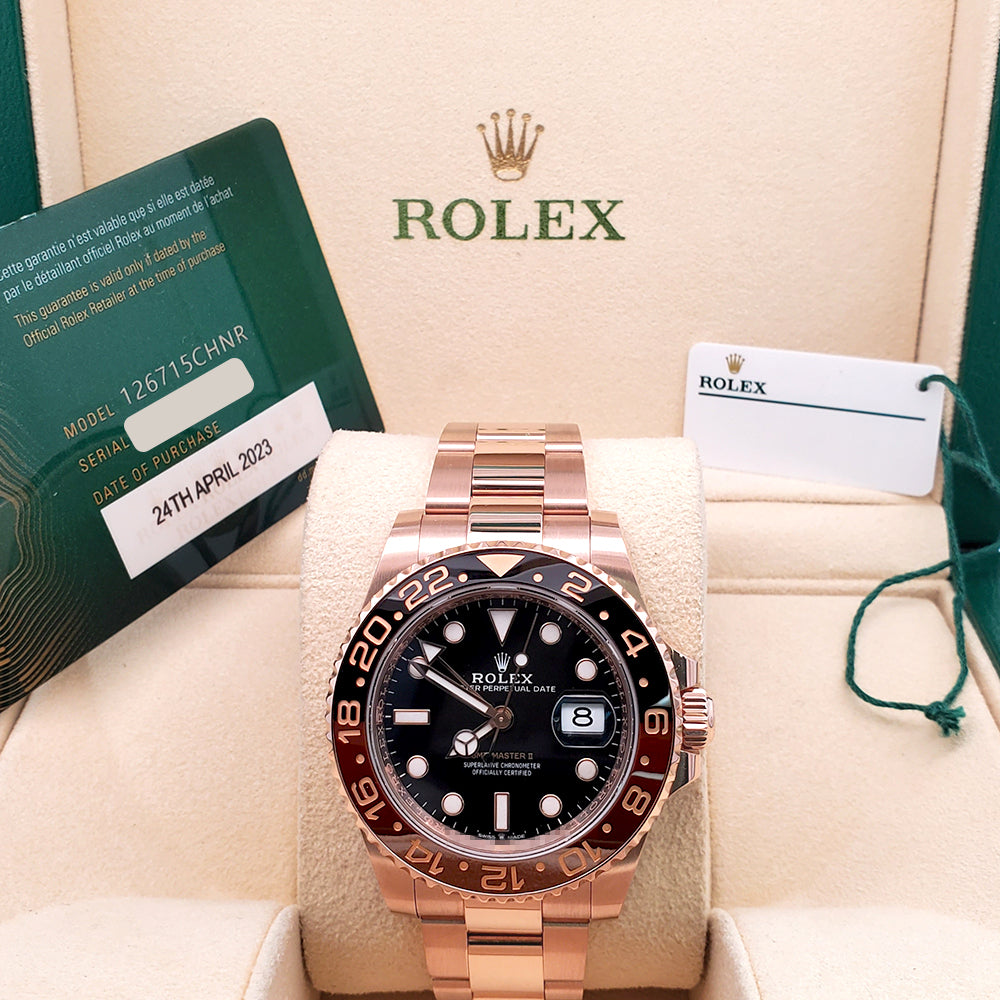 2023 Rolex GMT-Master II Rootbeer 126715CHNR Everose Gold Oyster Watch Box/Papers/Tag