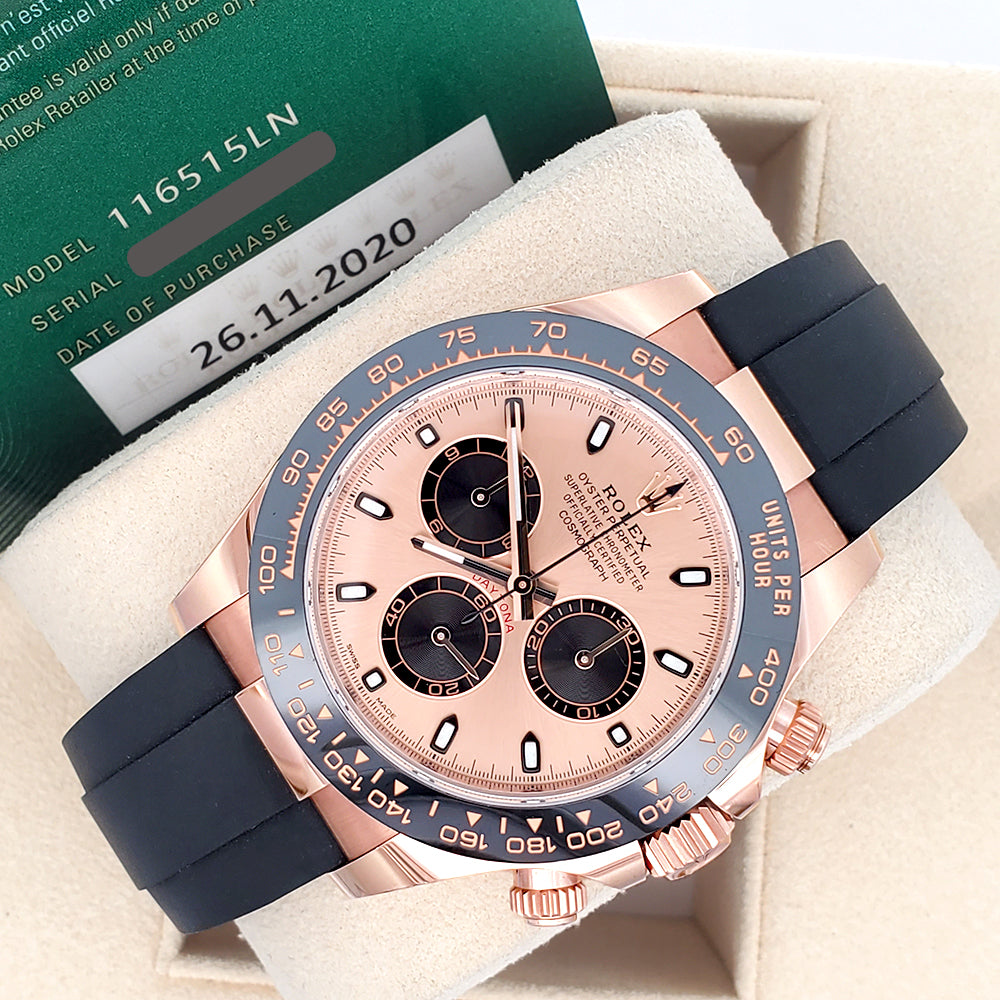 2020 Rolex Cosmograph Daytona 40mm Rose Dial Oysterflex Rubber Strap Everose Gold Watch 116515LN Box Papers