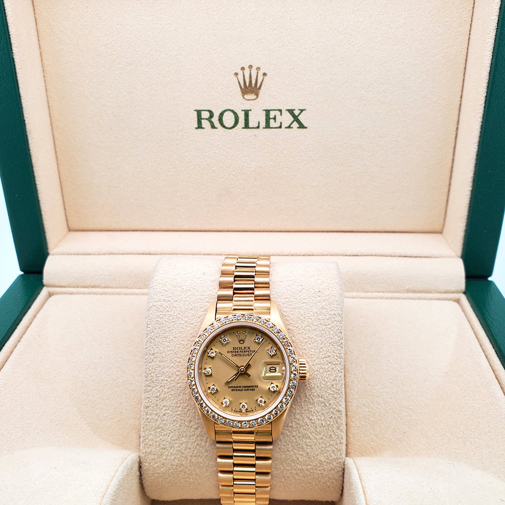 Rolex President Datejust 69138 26mm Factory Champagne Diamond Dial/Bezel Yellow Gold Watch