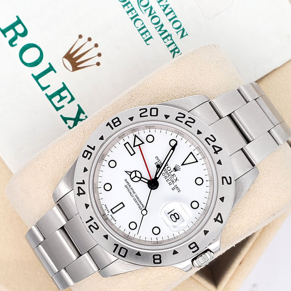 2001 Rolex Explorer II Polar White Steel Oyster 40mm Watch 16570 Box Papers
