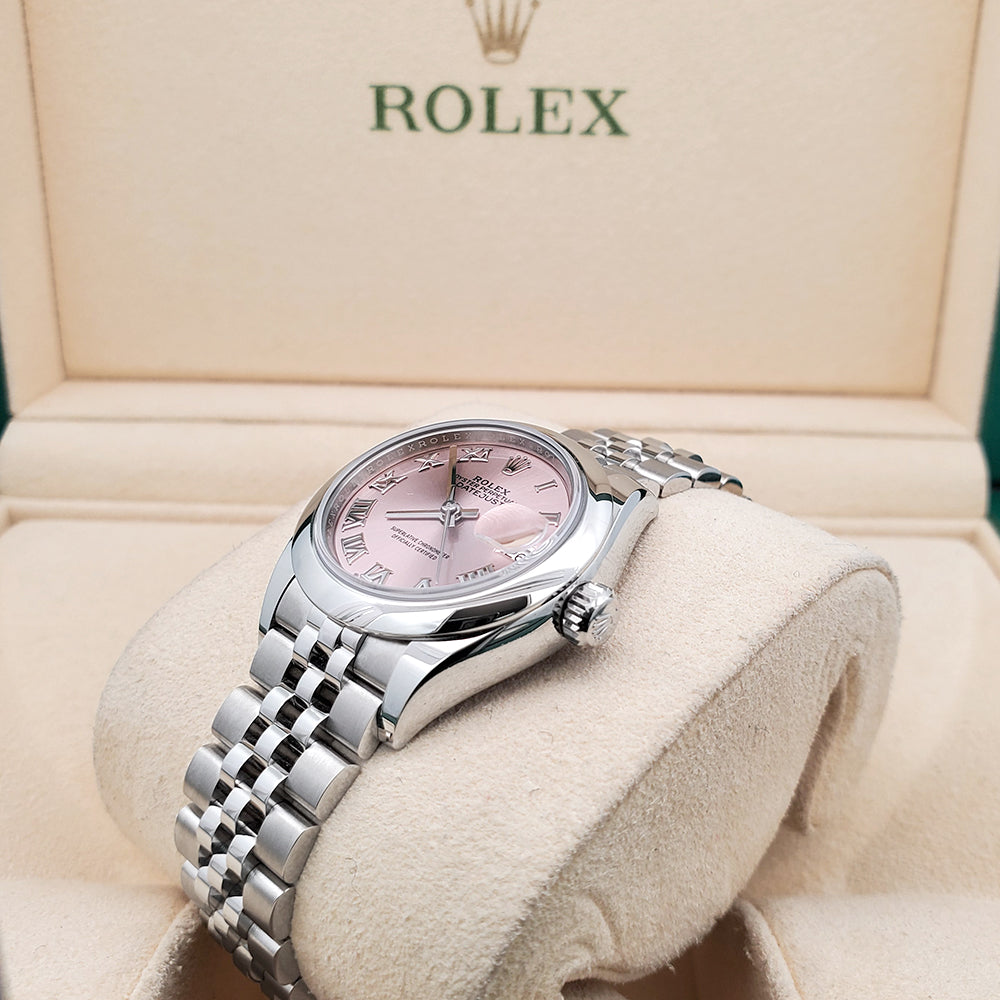 Rolex Lady-Datejust 28mm 279160 Pink Roman Dial Stainless Steel Jubilee Watch 2022 Box Papers