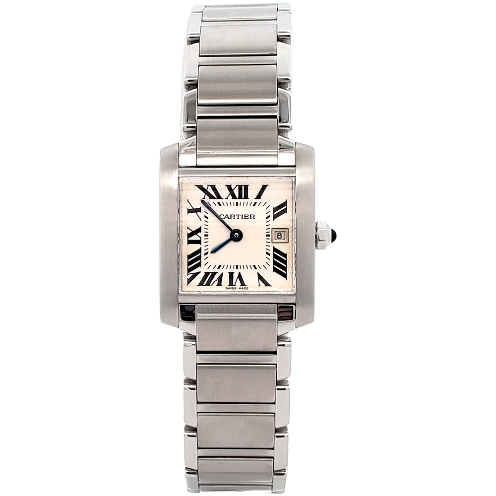 Cartier Tank Francaise 25mm White Roman Dial Steel Quartz Watch 2465 W51011Q3