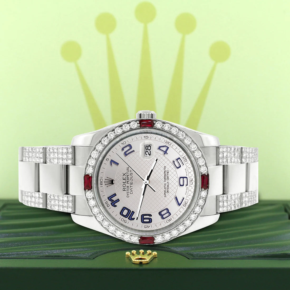 Rolex Datejust 36mm 4.5Ct Diamond Bezel/Bracelet/Silver Decorated Blue Arabic Dial 116200 Steel Watch