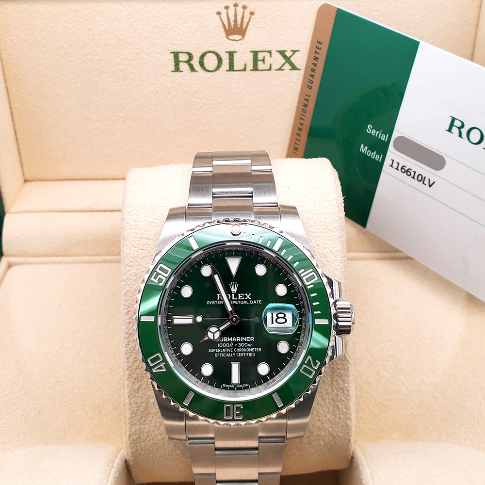 2016 Rolex Submariner "Hulk" Green 40mm Steel Watch 116610LV Box Papers