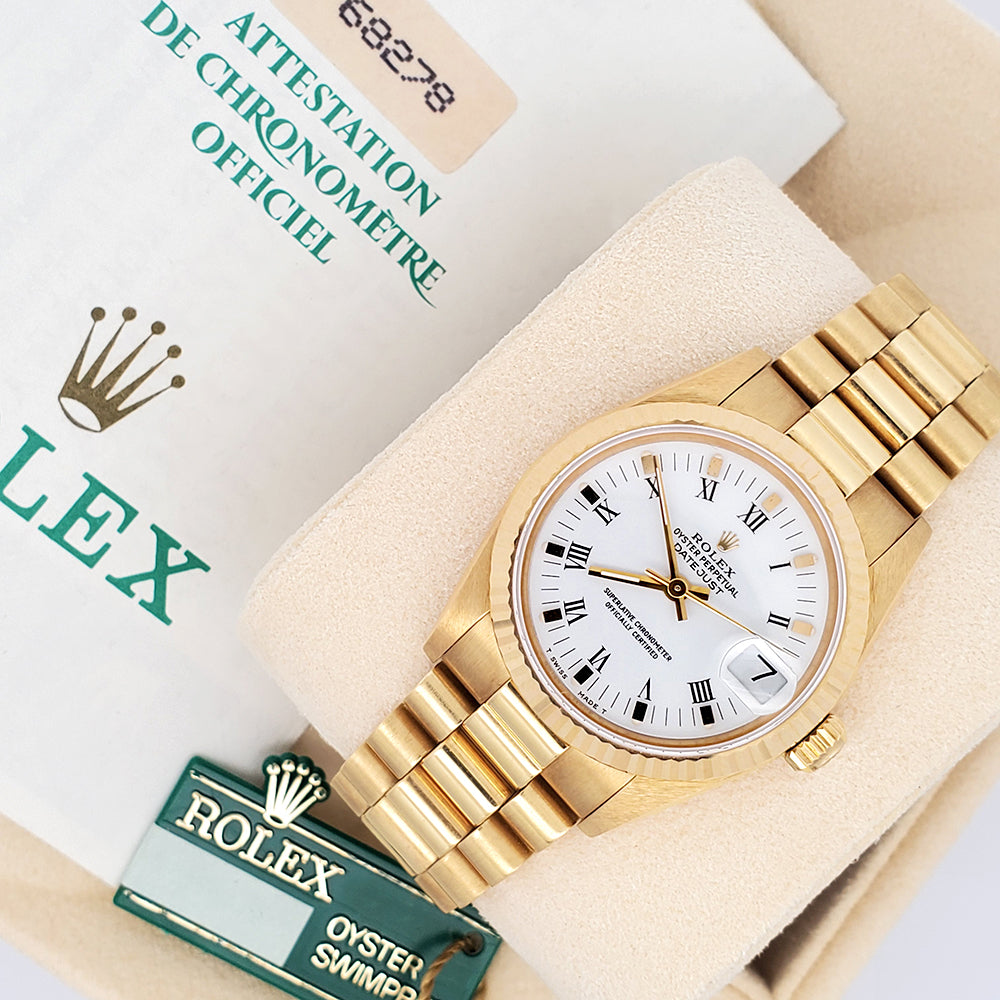 Rolex President White Roman 31mm Yellow Gold 68278 Watch Box Papers