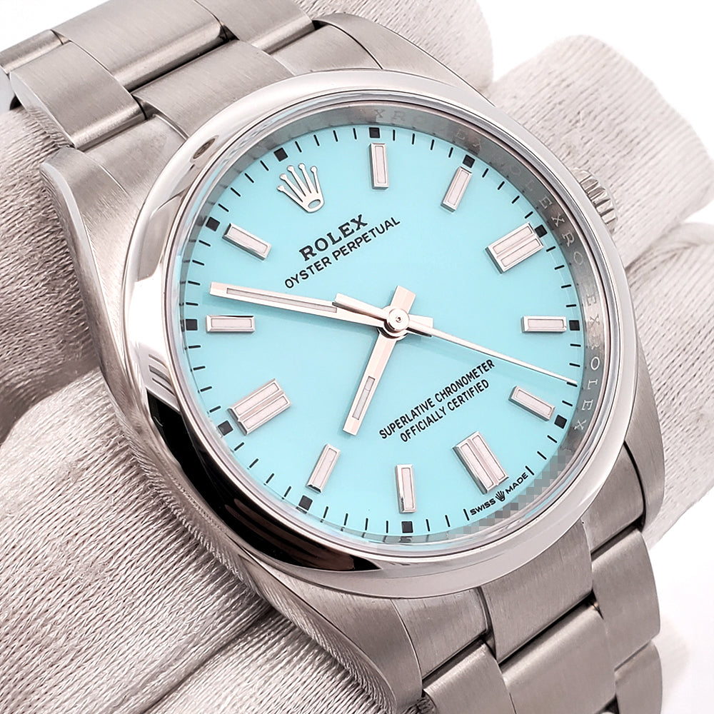 2024 Unworn Rolex 36mm Tiffany Blue Dial Oyster Perpetual Steel 126000 Box Papers