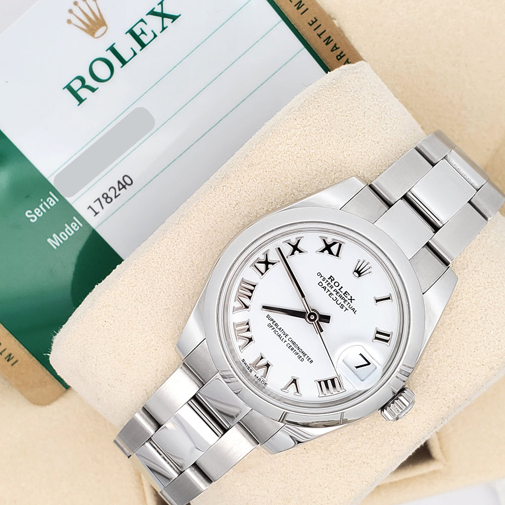 Rolex Datejust 31mm White Roman Dial Steel Oyster Watch 178240 Box Papers
