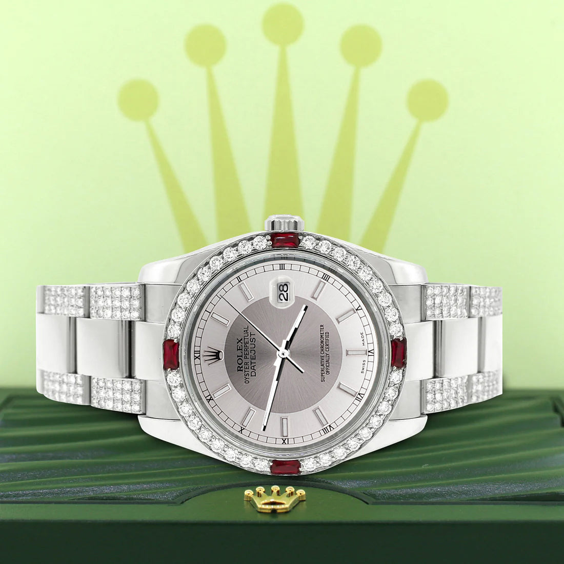Rolex Datejust 36mm 4.5Ct Diamond Bezel/Bracelet/Silver Tuxedo Dial 116200 Steel Watch