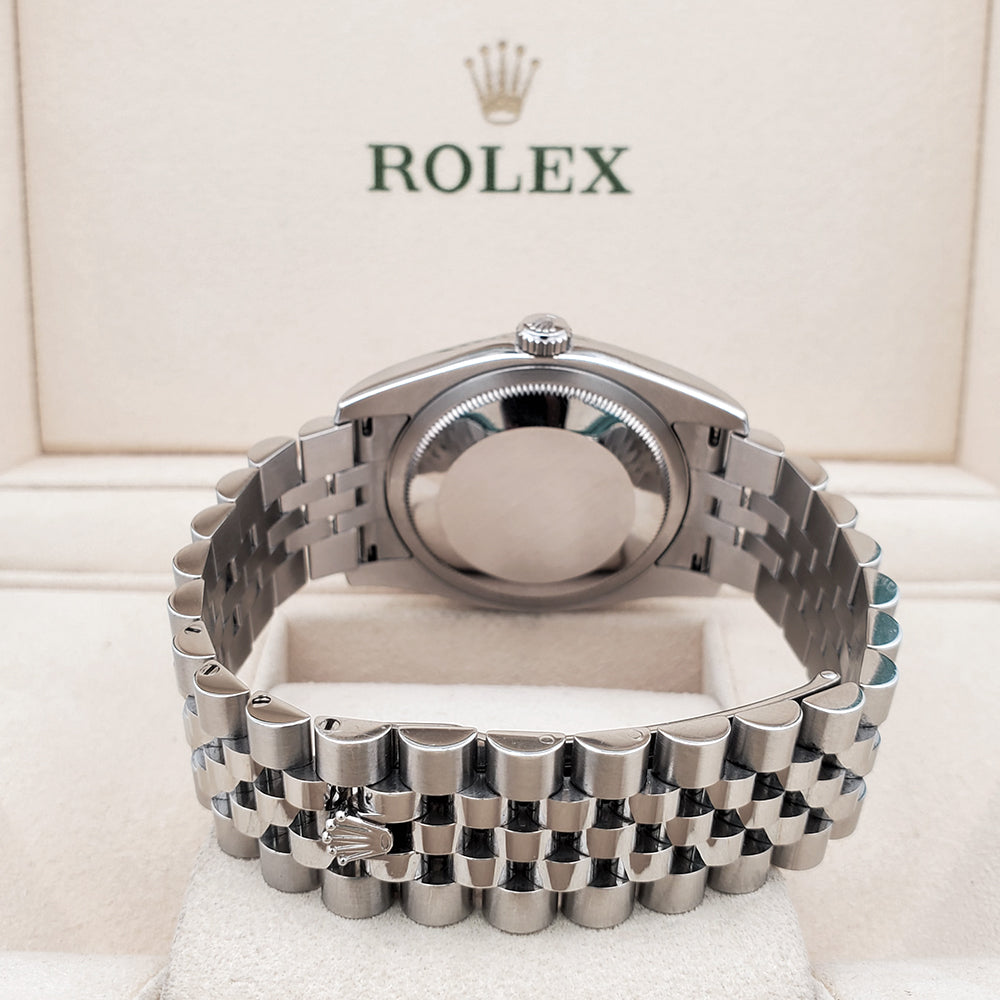 Rolex Datejust 36mm Silver Floral White Gold Fluted Bezel Steel Jubilee Watch 116234 Box Papers