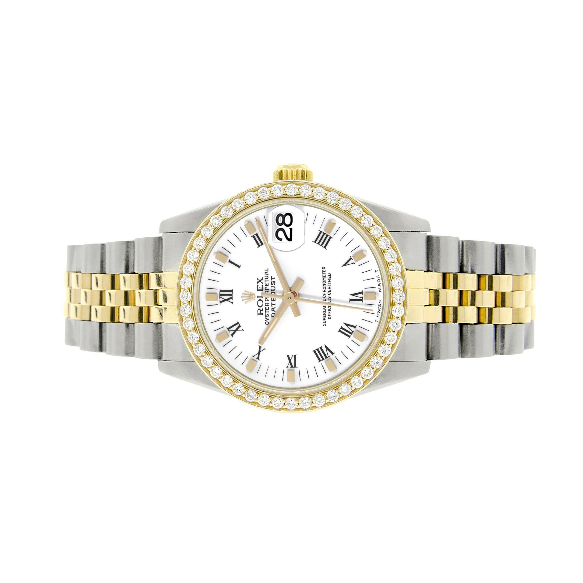 Rolex Datejust 2-tone 31mm 68273 White Roman Dial Watch With 0.95ct Diamond Bezel