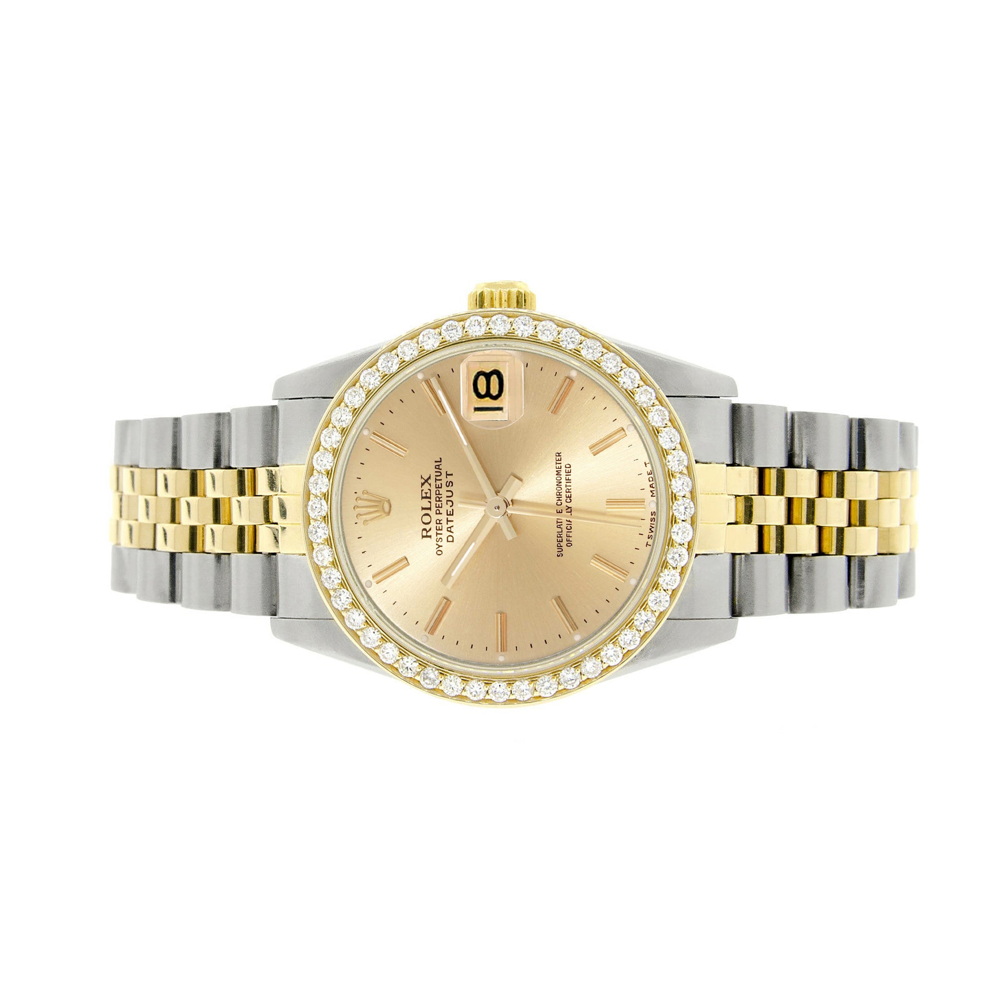 Rolex Datejust 2-tone 31mm 68273 Champagne Index Dial Watch With 0.95ct Diamond Bezel