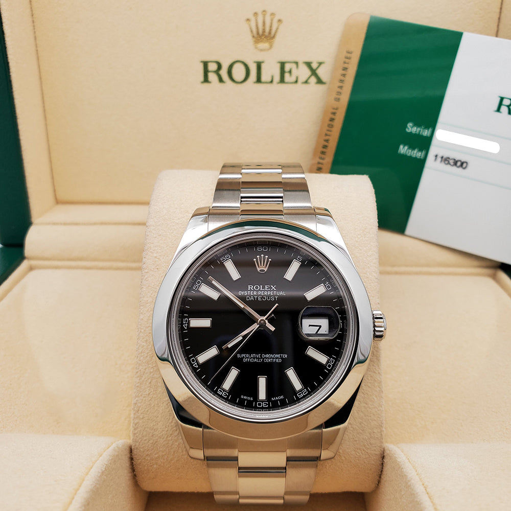 2015 Rolex Datejust II 41mm 116300 Black Index Dial Steel Oyster Watch Box Papers