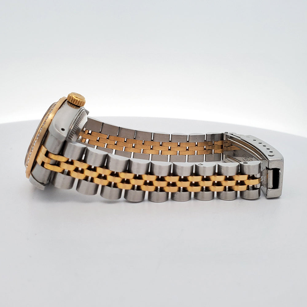 Rolex Datejust 26mm 69173 Champagne Index/Custom Diamond Bezel 2-Tone Jubilee Watch