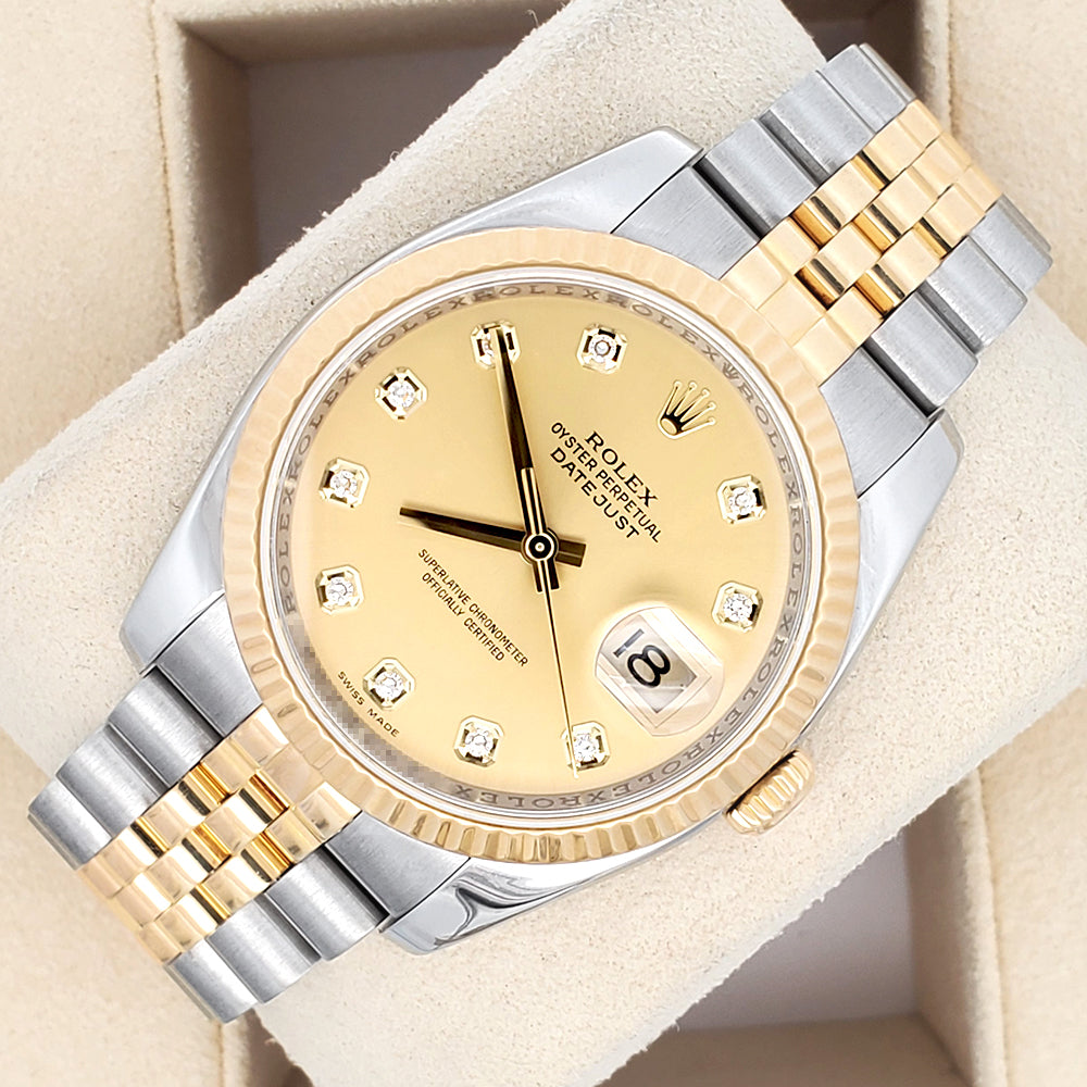 Rolex Datejust Factory Champagne Diamond Dial 2-tone Yellow Gold/Steel Jubilee 36mm Watch 116233