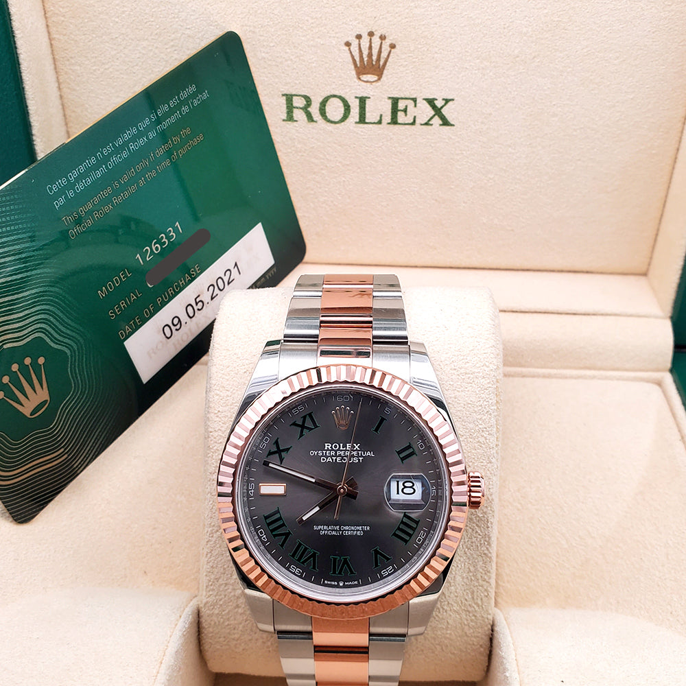 2021 Rolex Datejust 41 Wimbledon Slate Dial 126331 2-Tone Rose Gold/Steel Oyster Watch Box Papers