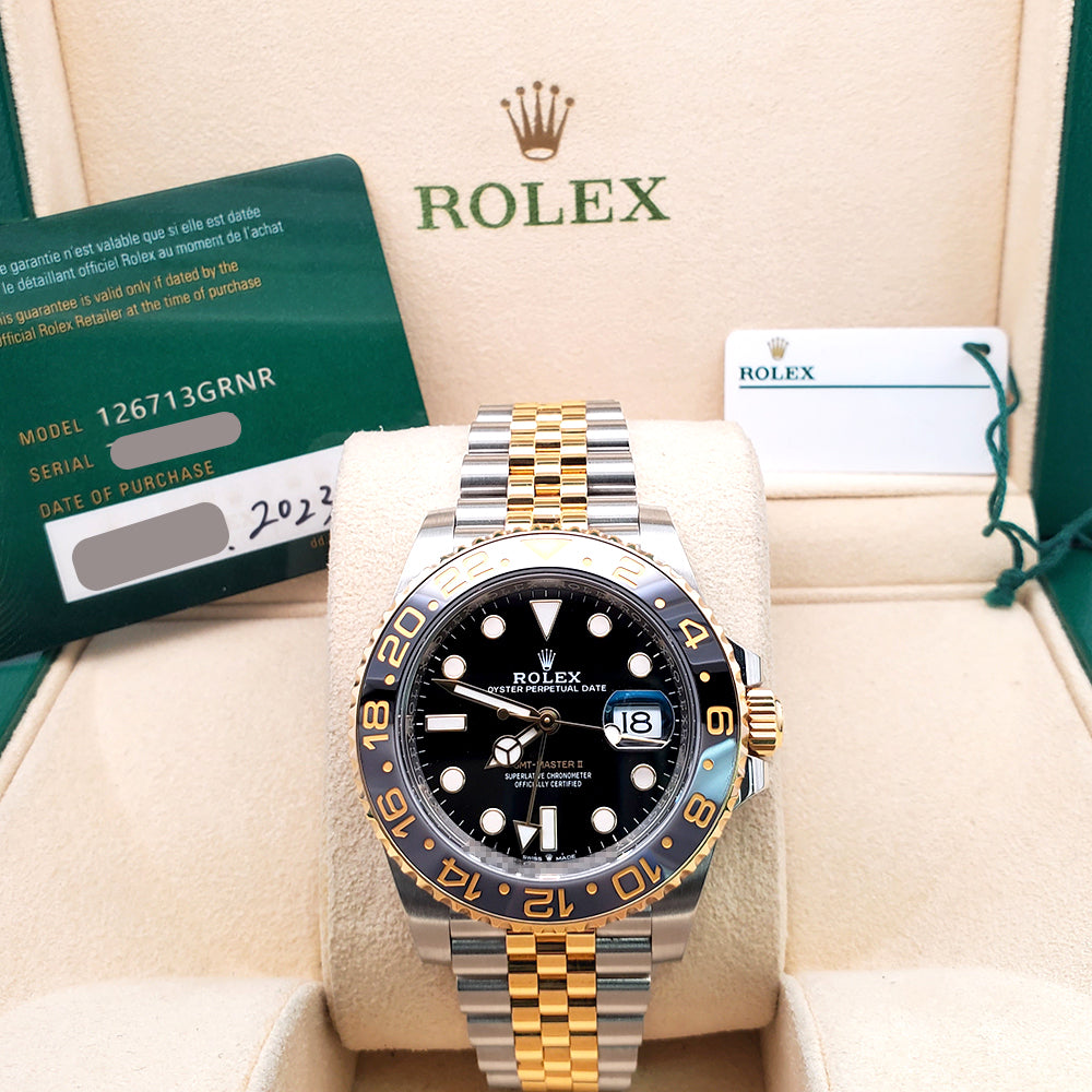 2023 Rolex GMT Master II Zombie Black Grey Bezel Yellow Gold/Steel Jubilee Watch 126713GRNR Box/Papers/Tag