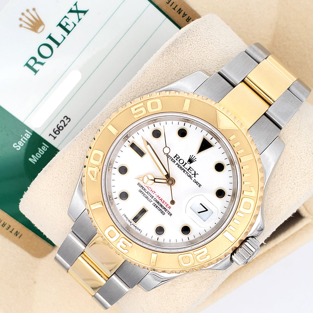 Rolex Yacht-Master 40mm White Dial 2-tone Yellow Gold/Steel Oyster 16623 Watch Box Papers