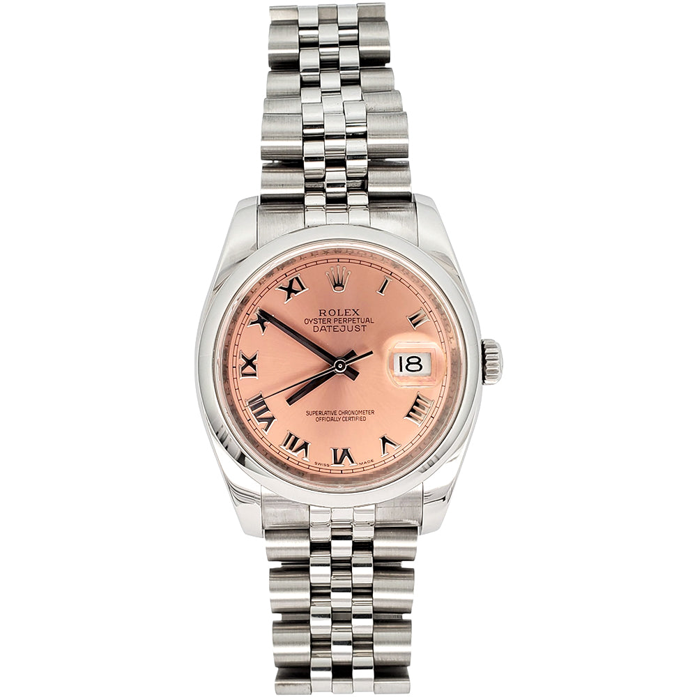 Rolex Datejust 36mm Salmon Roman Steel Jubilee Watch 116200
