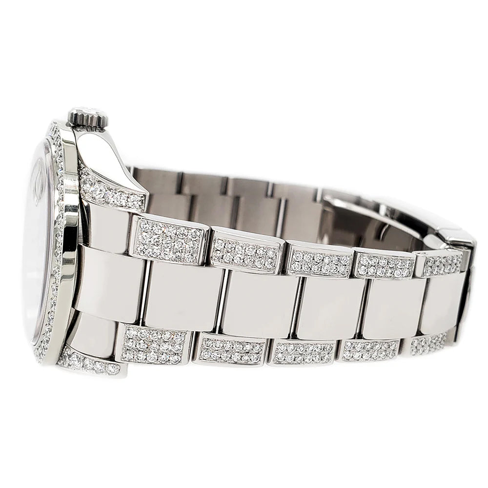 Rolex Datejust 36mm 5.9ct Diamond Bezel/Lugs/Bracelet/Silver Floral Dial Steel Watch 116200 Box Papers