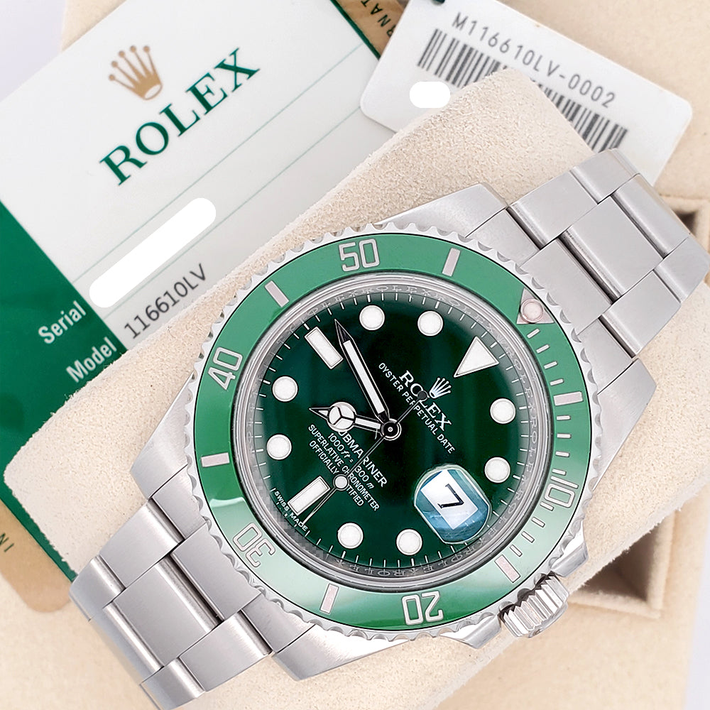 2016 Rolex Submariner "Hulk" Green 40mm Stainless Steel Watch 116610LV Box/Papers/Tag