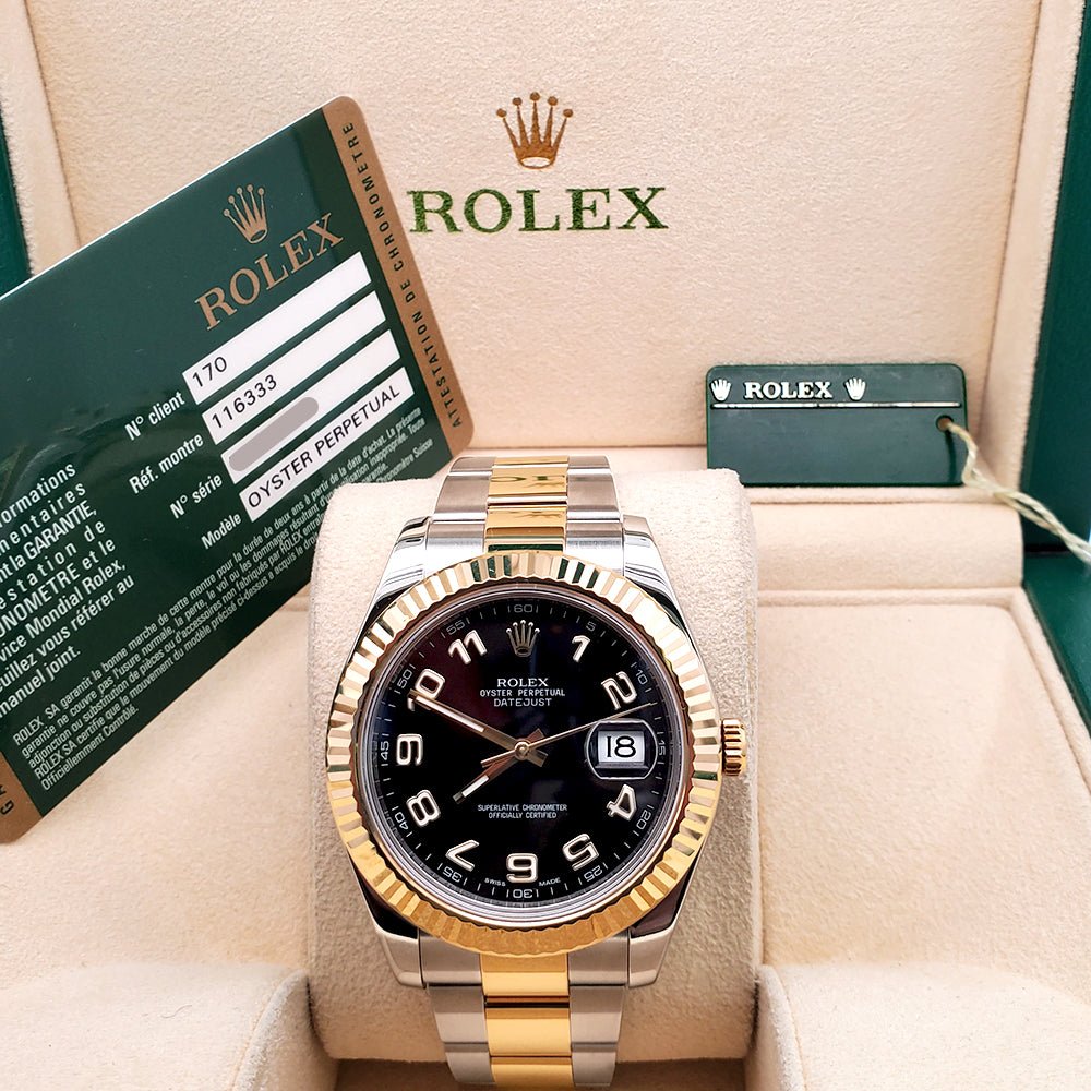 Rolex Datejust II 41mm 116333 Black Arabic Dial 2-tone Watch Box/Papers/Tag