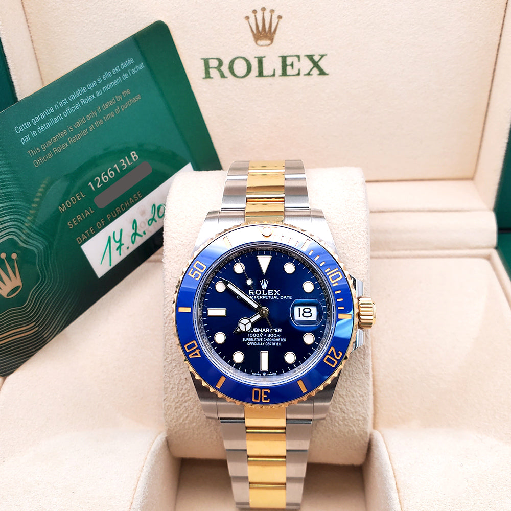 2022 Rolex Submariner Date 41mm Blue Dial 2-tone Yellow Gold/Steel Oyster Watch 126613LB Box Papers