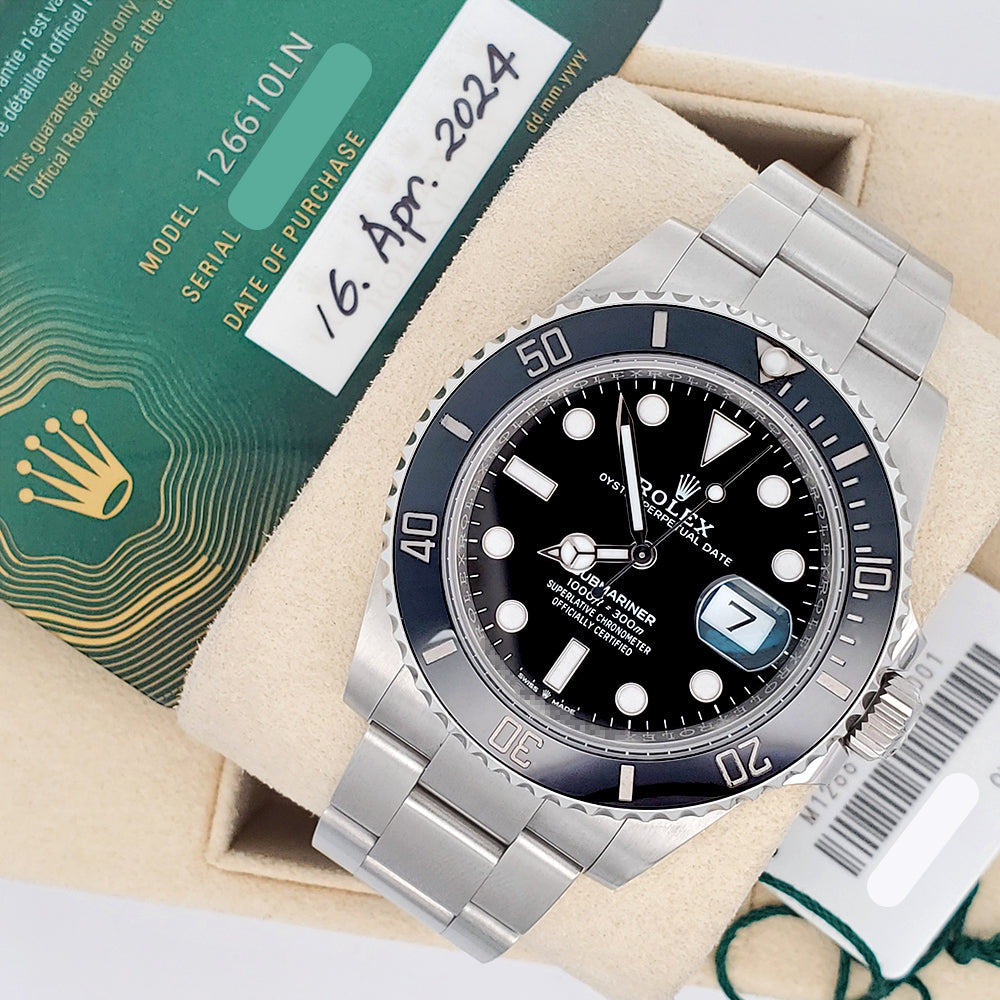 2024 Rolex Submariner Date 41mm Black Dial Cerachrom Bezel Steel Watch 126610LN Box Papers