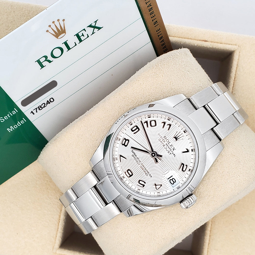 Rolex Datejust 31mm Silver Concentric Dial Steel Watch 178240 Box Papers