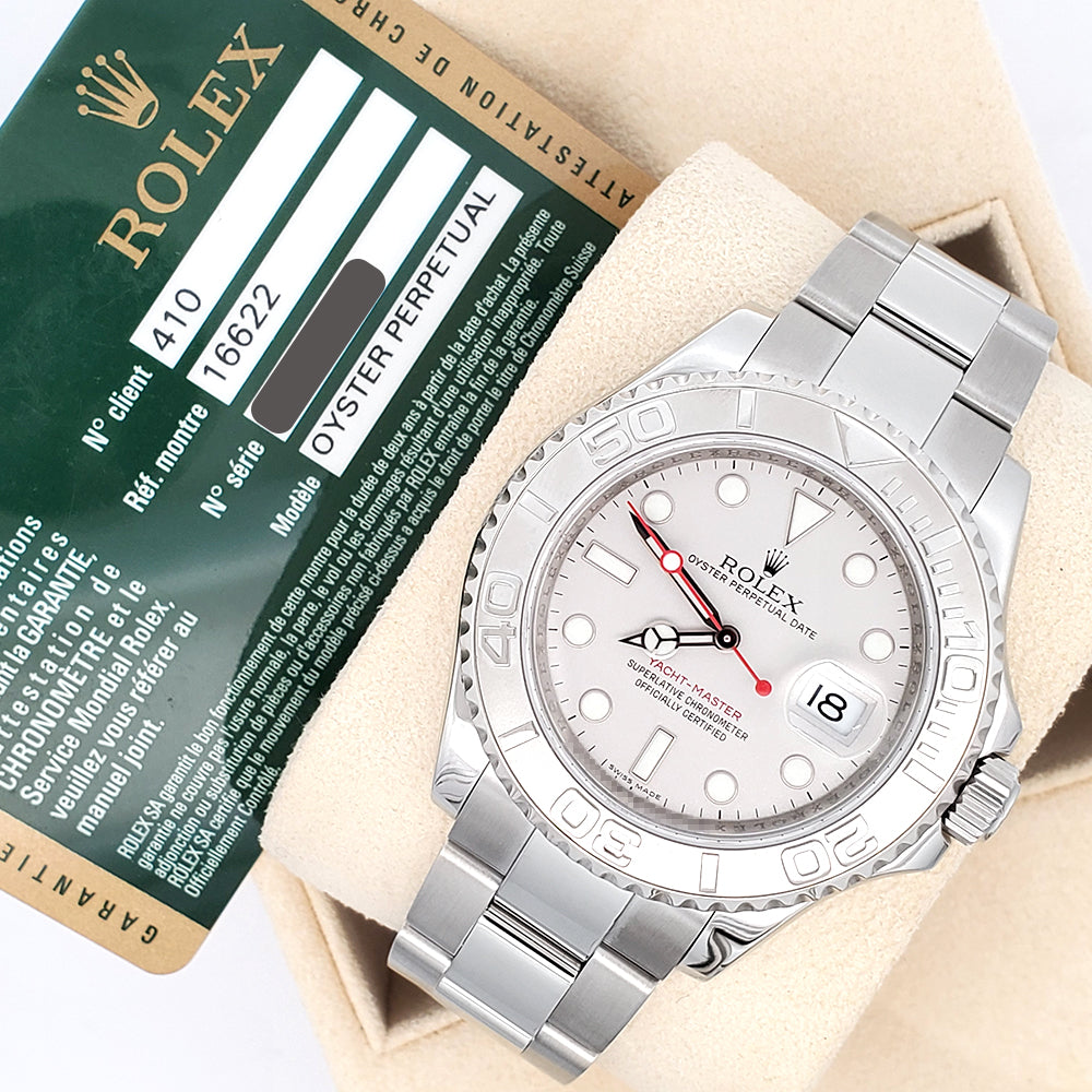 Rolex Yacht-Master 40mm Platinum Bezel Steel Watch 16622 Box Papers