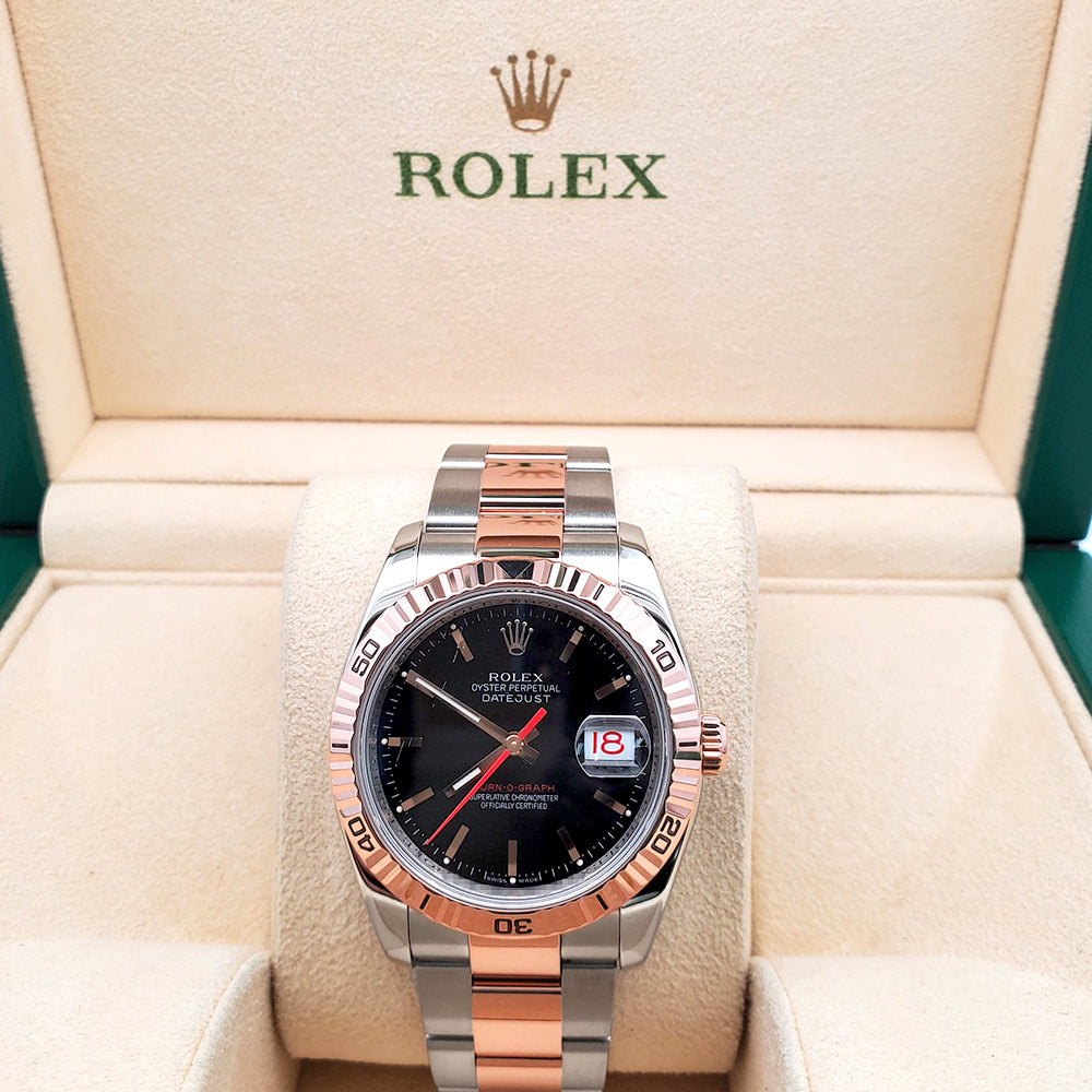 Rolex Datejust Turnograph 2-Tone Rose Gold/Steel Black Dial 36mm Oyster Watch 116261