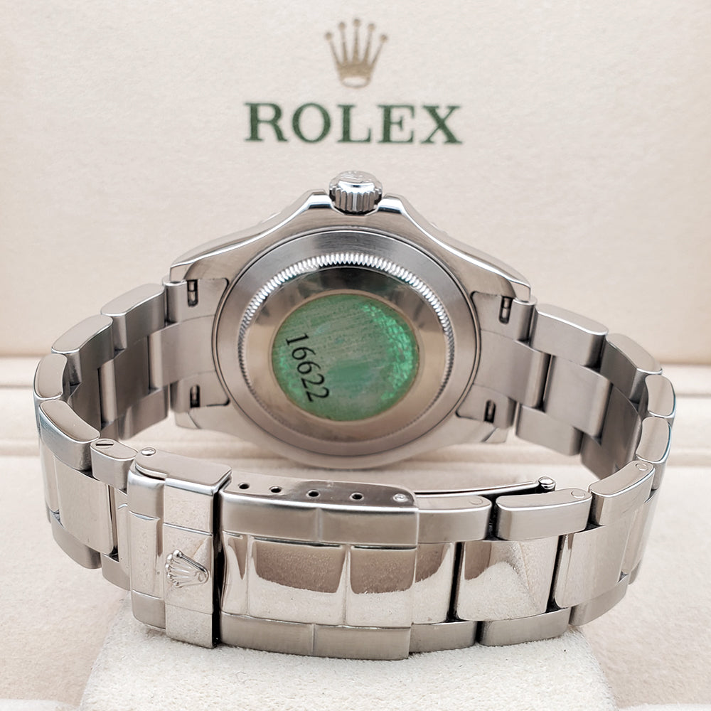 Rolex Yacht-Master 40mm Platinum Bezel Steel Watch 16622 Box Papers
