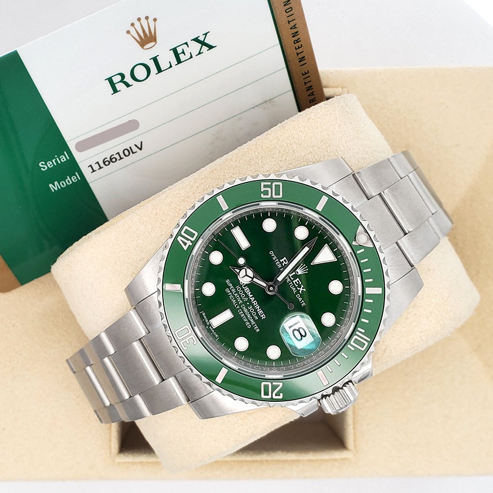 2016 Rolex Submariner "Hulk" Green 40mm Steel Watch 116610LV Box Papers