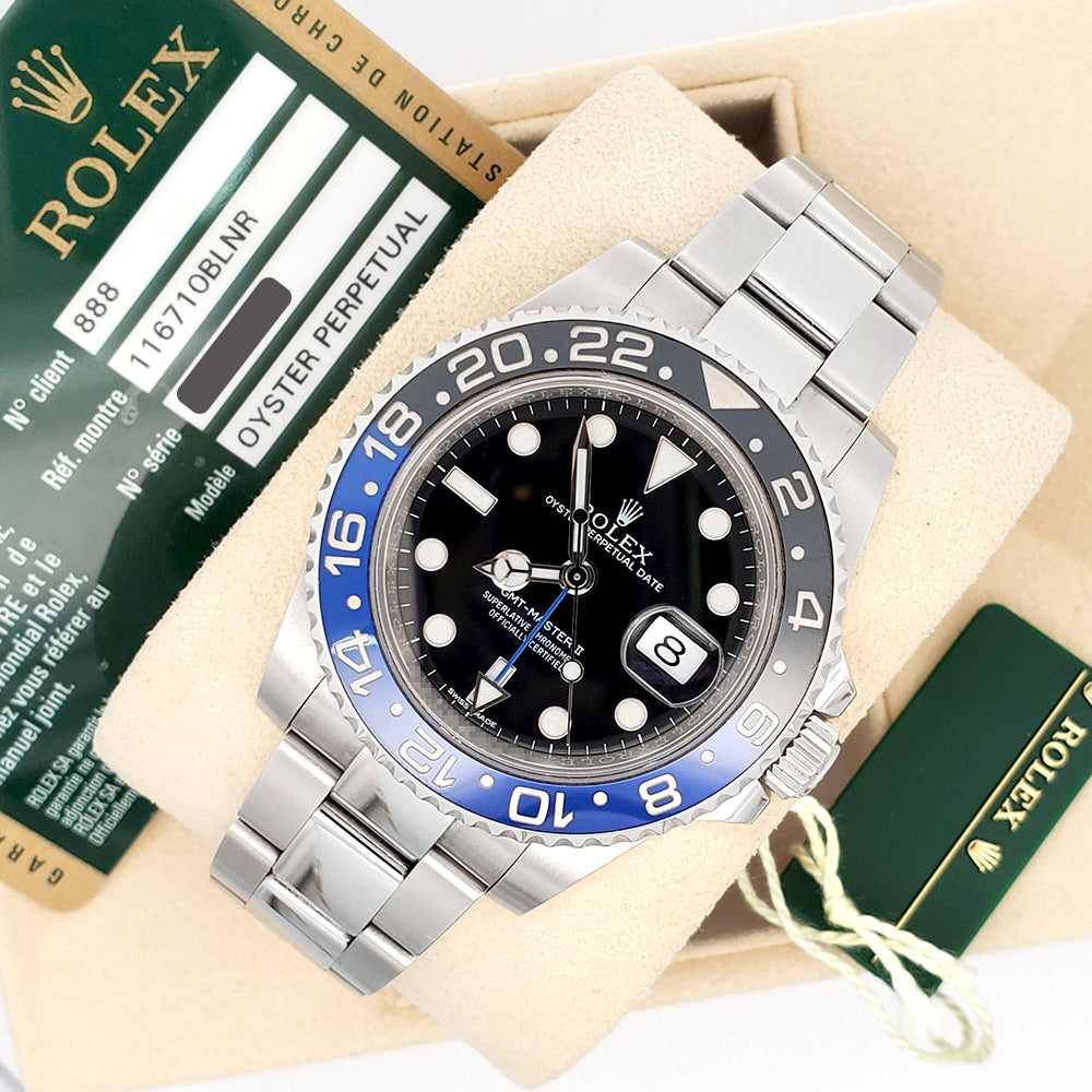 Rolex GMT-Master II "Batman" Blue/Black Ceramic Bezel Steel Oyster 40mm Watch 116710BLNR Box/Papers/Tag