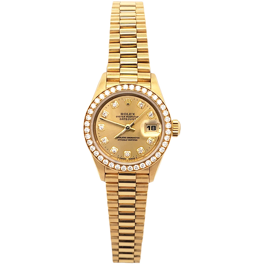 1995 Rolex President Datejust 69138 26mm Factory Champagne Diamond Dial/Bezel Yellow Gold Watch Papers