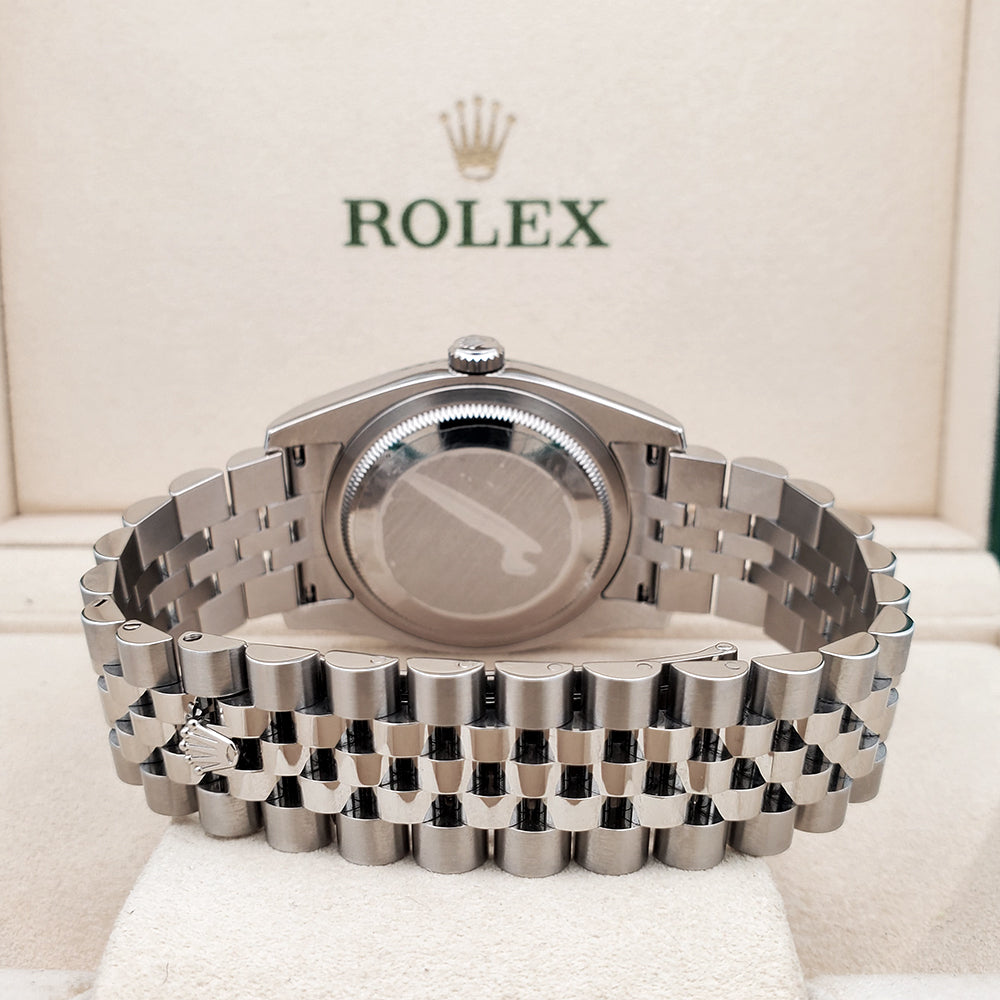 Rolex Datejust 36mm Silver Roman White Gold Fluted Bezel Steel Jubilee Watch 116234 Box Papers