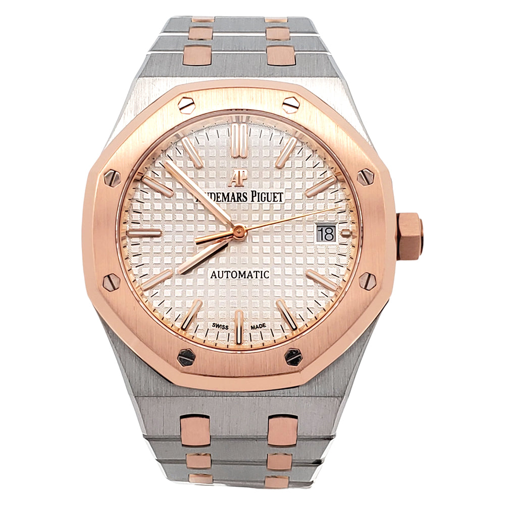 Audemars Piguet Royal Oak 37mm Silver Dial Two-Tone Rose Gold/Steel Watch 15450SR.OO.1256SR.01 Box Papers