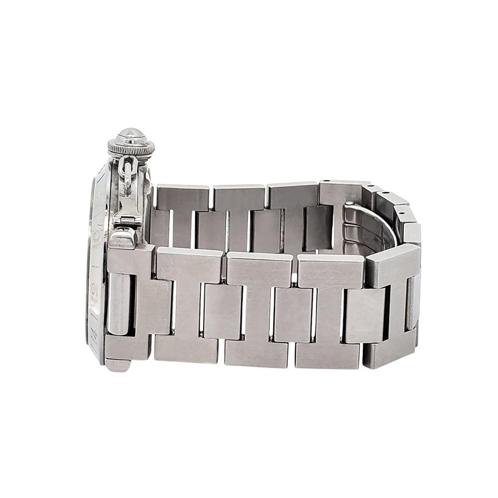 Cartier Pasha GMT Meridian 35mm Silver Grid Dial Steel Watch 2377 W31029M7