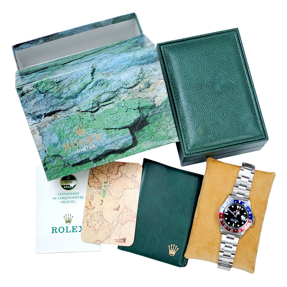 Unpolished 1985 Rolex GMT Master Pepsi Bezel Vintage Spider Dial Steel Oyster 40mm 16750 Watch Box Papers