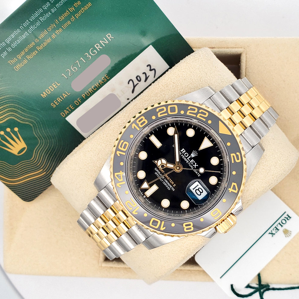 2023 Rolex GMT Master II Zombie Black Grey Bezel Yellow Gold/Steel Jubilee Watch 126713GRNR Box/Papers/Tag