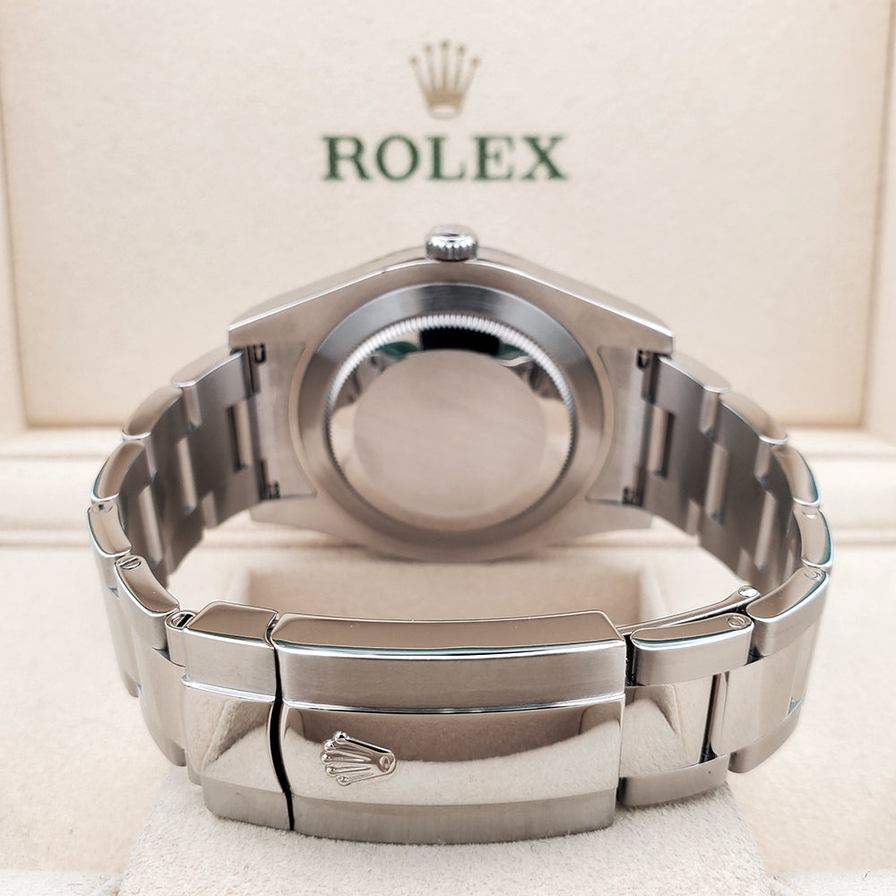 Rolex Datejust II 41mm 116334 Black Roman Dial White Gold Fluted Bezel Steel Watch Box Papers