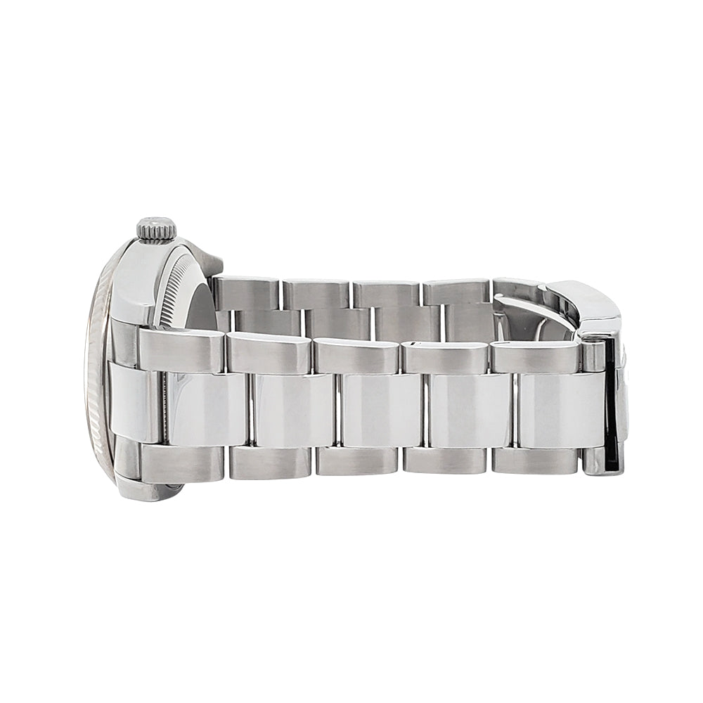 Rolex Factory Salmon Diamond Oyster Perpetual Date 34mm White Gold Fluted Bezel Steel Watch 115234