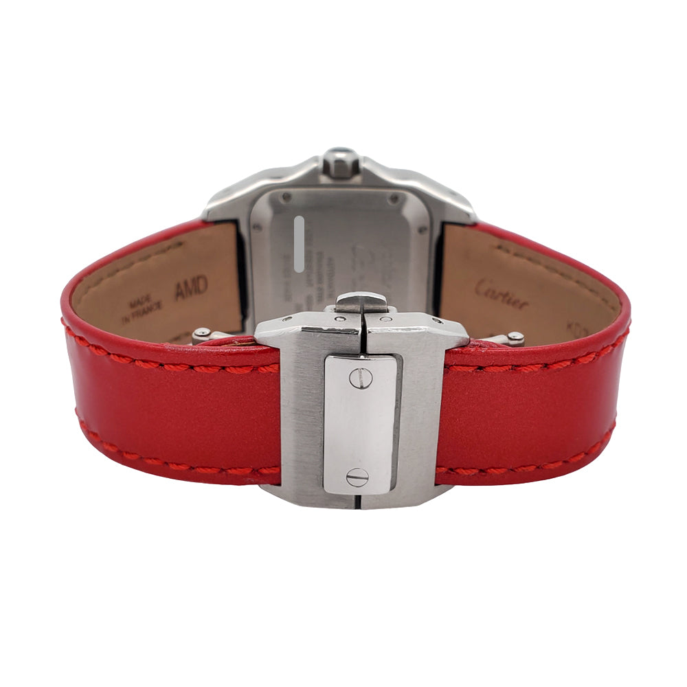 Cartier Santos 100 Midsize Red Leather Strap Watch 2878 W20106X8