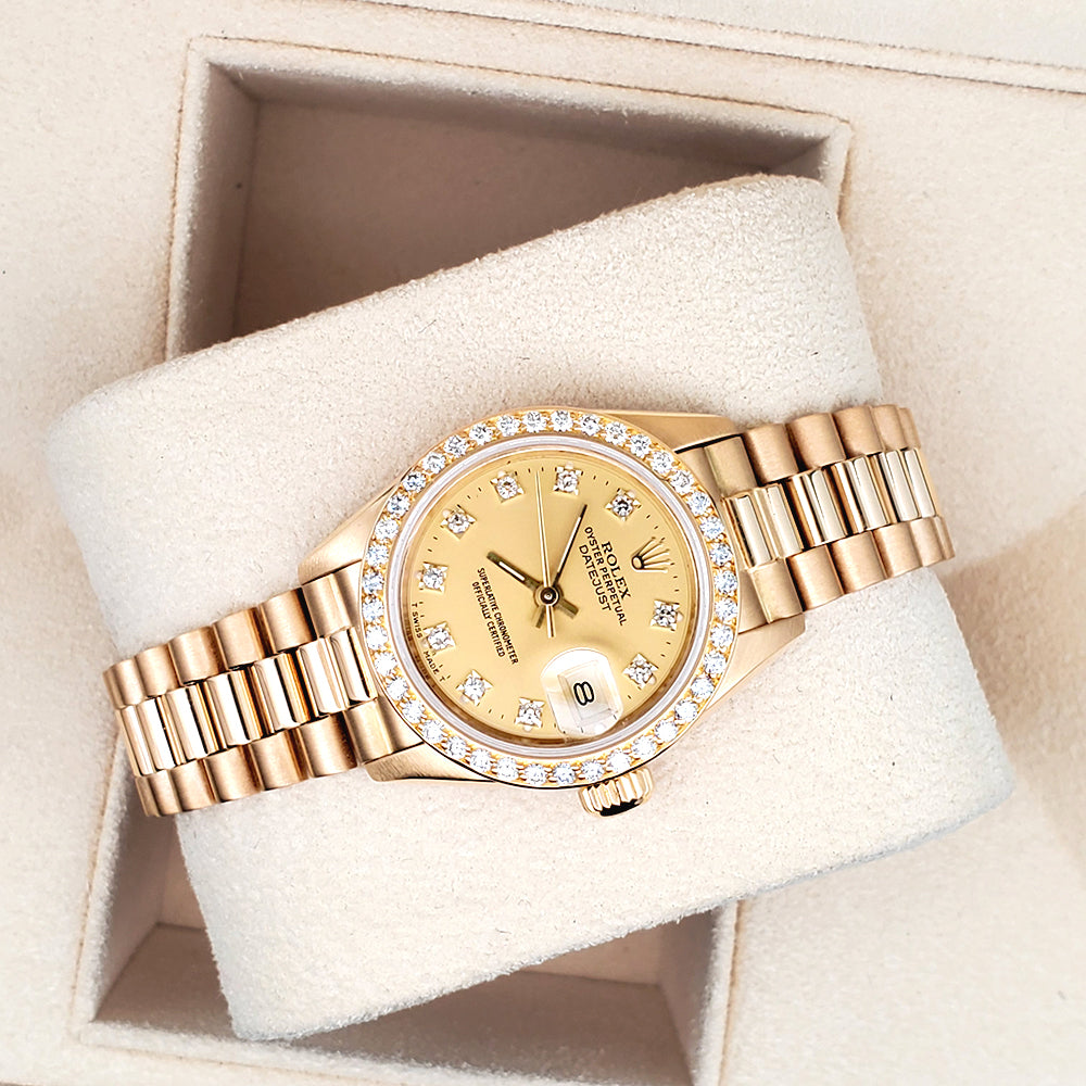 Rolex President Datejust 69138 26mm Factory Champagne Diamond Dial/Bezel Yellow Gold Watch