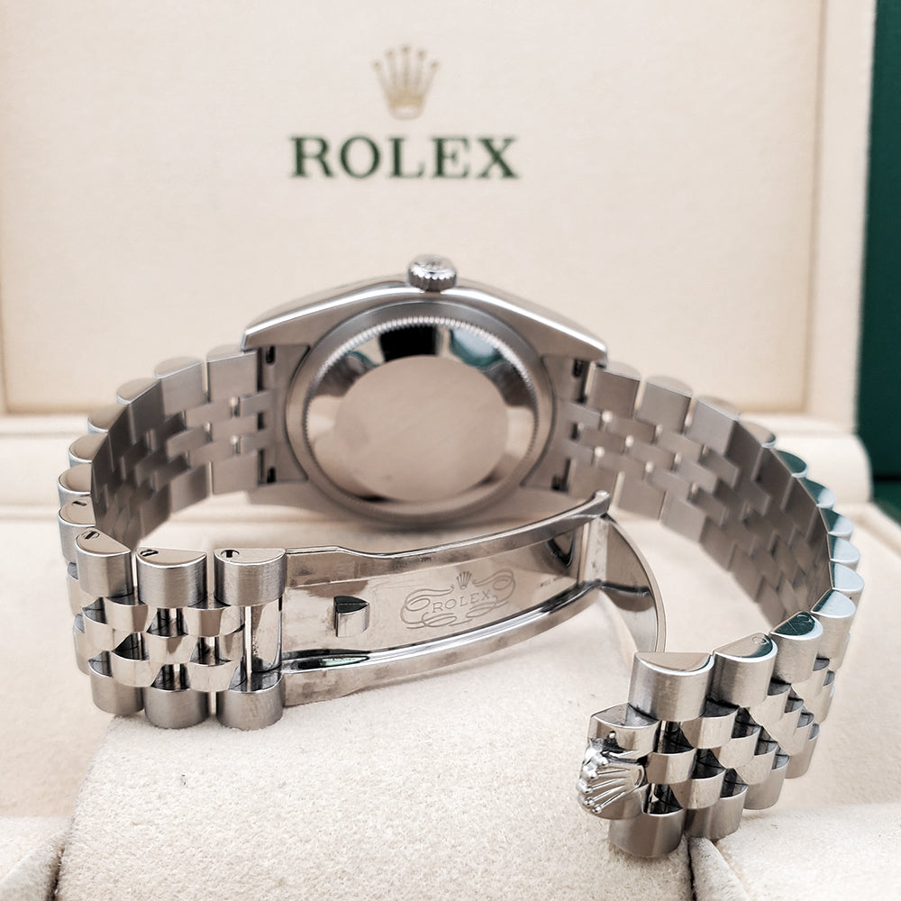 Rolex Datejust 36mm Silver Floral White Gold Fluted Bezel Steel Jubilee Watch 116234 Box Papers