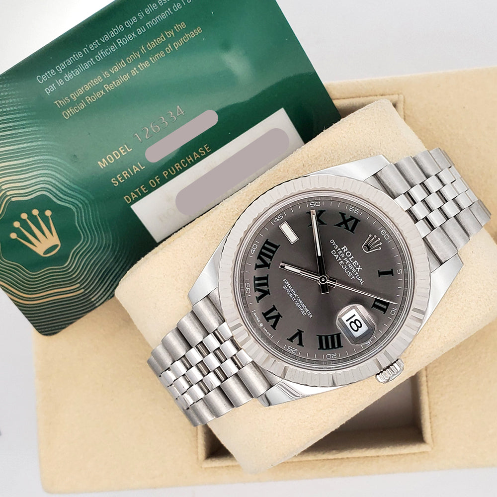 2023 Rolex Datejust 41 126334 Wimbledon Slate Roman Dial Steel Jubilee Watch Box Papers
