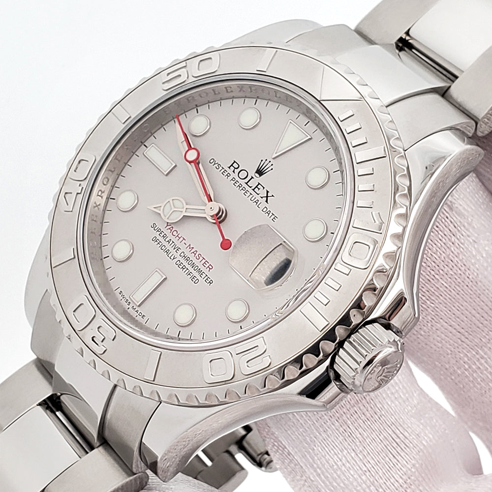 Rolex Yacht-Master 40mm Platinum Bezel Steel Watch 16622 Box Papers