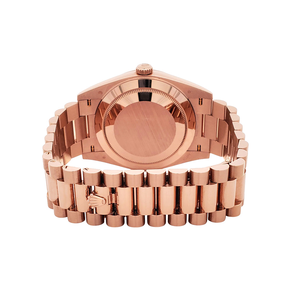 2022 Rolex Day-Date Factory Sundust Baguette Diamond Dial Rose Gold Fluted Bezel 40mm Watch Box Papers 228235