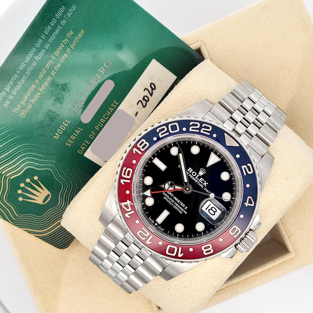 2020 Rolex GMT-Master II 40mm Pepsi Red/Blue Steel Jubilee Watch 126710BLRO Box Papers