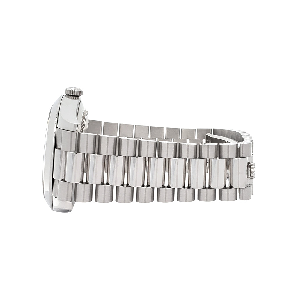 2022 Rolex President Day-Date 228206 40mm Ice Blue Diagonal Motif Index Dial Platinum Watch Box Papers